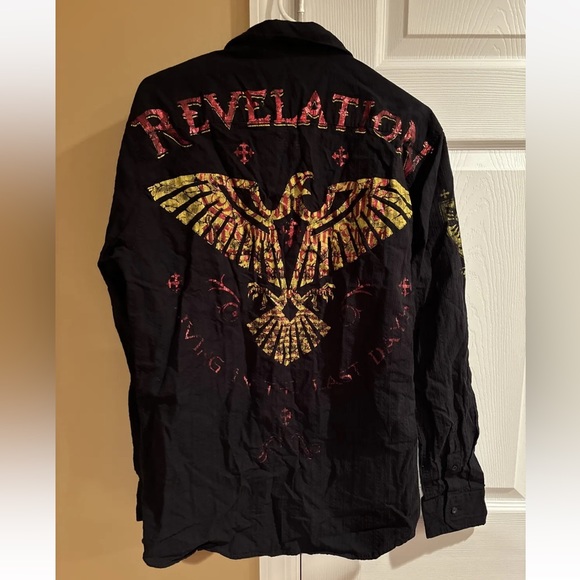 EIGHTY EIGHT MENS LARGE BLACK LONG SLEEVE BUTTON-UP SHIRT REVELATION GRAPHIC - Picture 9 of 10